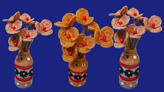 jute flowers in vase making homemadejute craft ideas easy easy Jute flowers vase Jute craft ideas [upl. by Gabbi502]