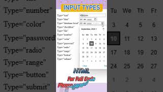 HTML Code  Input Types html education htmltutorial css inputtype htmlcssproject htmlcourse [upl. by Valley84]