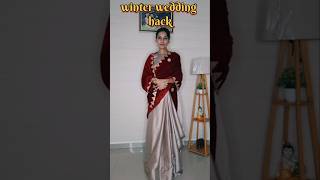 Shawl stylingshawlwithsareewinterweddinghackssareelookwinterfashionshawldesijugadytshorts [upl. by Oicor]