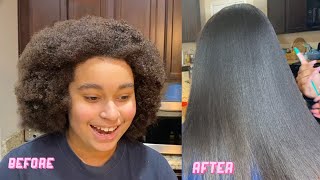 FROM CURLY TO STRAIGHT✨ Straightening Natural Hair Routine NO HEAT DAMAGE [upl. by Cesaria431]