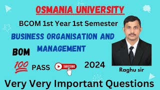 BOM IMPORTANT QUESTIONS  BCOM  1ST SEMESTER  2024 [upl. by Adnolat]