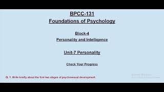 BPCC131 Block4 Personality and Intelligence Solved exam ignou psychology101 education [upl. by Nnylyam811]