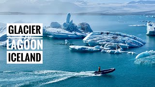 Glacier Lagoon Iceland zodiac boat tour in Jokulsarlon summer 4 K [upl. by Ethban]