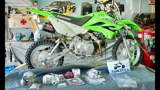 TURNING MY KLX 110L INTO A BEAST  143CC BIG BORE INSTALL WITH V2 RACE HEAD [upl. by Ynnot]