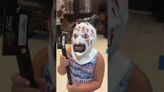 Little girl in Terrifier Mask from Spirit Halloween clowns halloweencostumes [upl. by Marguerie657]