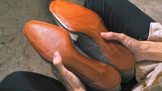 The Process of Making Japanese Handmade Leather Shoe Sole Unintentional ASMR [upl. by Elleinwad]