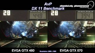 EVGA GTX 480 Vs GTX 570 AvP DX11 Shootout [upl. by Nyluqcaj323]