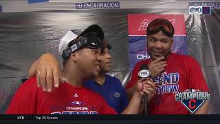 Jose Ramirez grabs microphone to interview Edwin Encarnacion amid Indians postgame celebration [upl. by Nahgen]