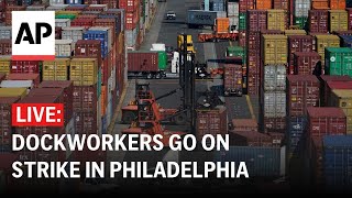 ILA port strike LIVE Dockworkers hit picket lines in Philadelphia [upl. by Eiramik439]