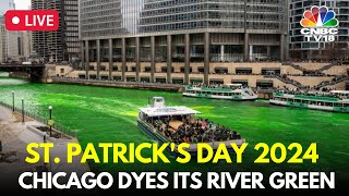 StPatricks Day LIVE Chicago Dyes its River Green for StPatricks Day  Illinois USA  CNBC TV18 [upl. by Nosreffej]