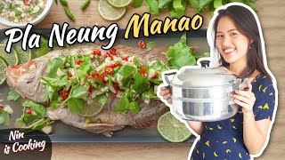 Thai Steamed Fish with Lime  Pla Neung Manao ปลานึ่งมะนาว  Thai Recipes [upl. by Sillert548]