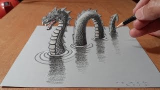 How To Draw A 3d Loch Ness Monster  Awesome Trick Art [upl. by Aiak834]