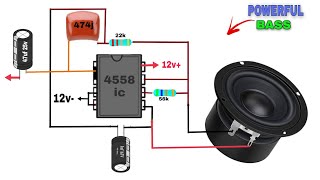 Powerful Low Pass Filter Using 4558ic  Simple 12V Low Pass Filter  4558 ic bass circuit [upl. by Okime]