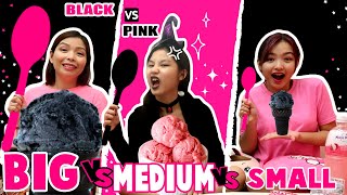 BIG VS MEDIUM VS SMALL SPOON FOOD CHALLENGE  BLACK WITCH VS PINK LADY CHEATERS  Aurea amp Alexa [upl. by Acirahs]