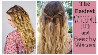 The Easiest Waterfall Braid  Perfect Beach Curls [upl. by Akelahs]