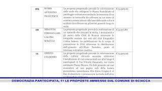 DEMOCRAZIA PARTECIPATA 11 LE PROPOSTE AMMESSE DAL COMUNE DI SCIACCA [upl. by Giffie324]