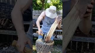 Rough hewing black locust with a heavy hatchet woodworking woodcarving homesteading bushcraft [upl. by Raffarty]