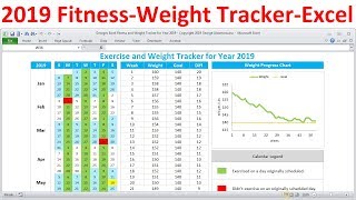 Fitness Tracker and Weight Loss Tracker for 2019  Workout Planner Weight Tracker Excel Template [upl. by Oiralih]