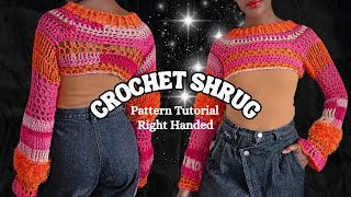 CROCHET SHRUG  BOLERO  MESH SLEEVES  EASY tutorial  Right handed version [upl. by Southard]