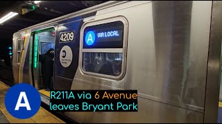 Lefferts Blvd bound rerouted A train leaves Bryant Park [upl. by Arad]