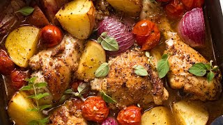 Mediterranean Baked Chicken Dinner Lemon Garlic Chicken Potato Bake [upl. by Tempa]